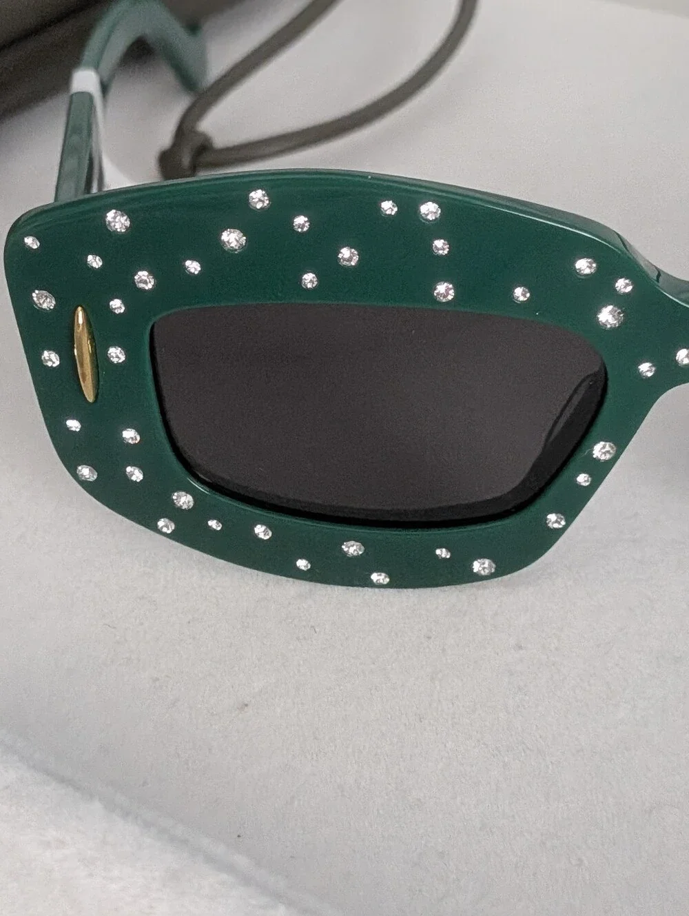 Loewe LW4114IS Crystal Embellished Green Sunglasses 96A Emerald Green Italy